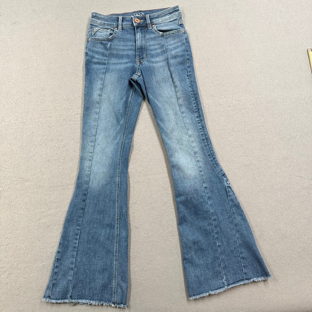 Y2K Edgely Jeans Women's 2 Blue High Rise Flare Leg Medium Wash Denim Whiskered